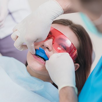 Patient receiving fluoride treatment